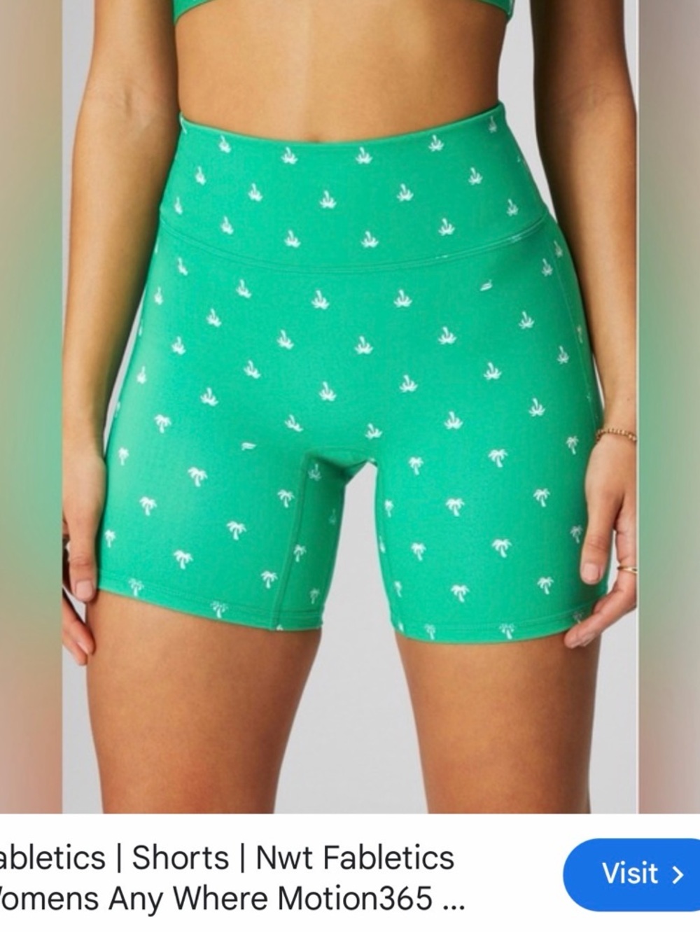 Fabletics medium Green High-Rise Palm-Print Bike Shorts 6 inch